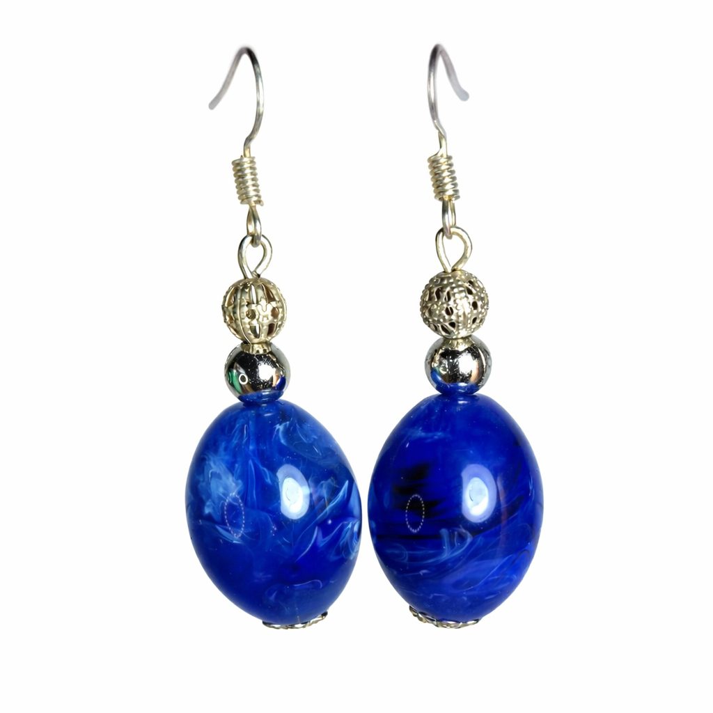 Large Blue & Silver Accent Beads Earrings - Image 3