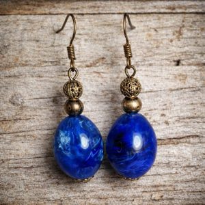 Large Blue & Silver Accent Beads Earrings