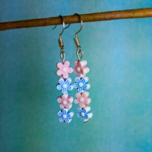 Pink & Blue Flower Earrings