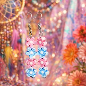 Pink & Blue Flower Earrings