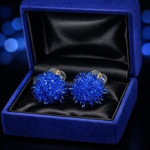 Blue PomPom Stud Earrings