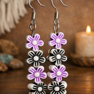 Purple & Black Flower Earrings