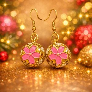 Christmas Bell Earrings are Festive Cheer - Light Pink Flower