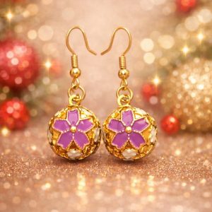 Christmas Bell Earrings are Festive Cheer - Purple Flower