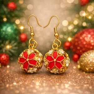 Christmas Bell Earrings are Festive Cheer - Red Flower