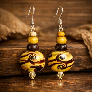 Large Glass Bead Earrings with rich brown earthy hues