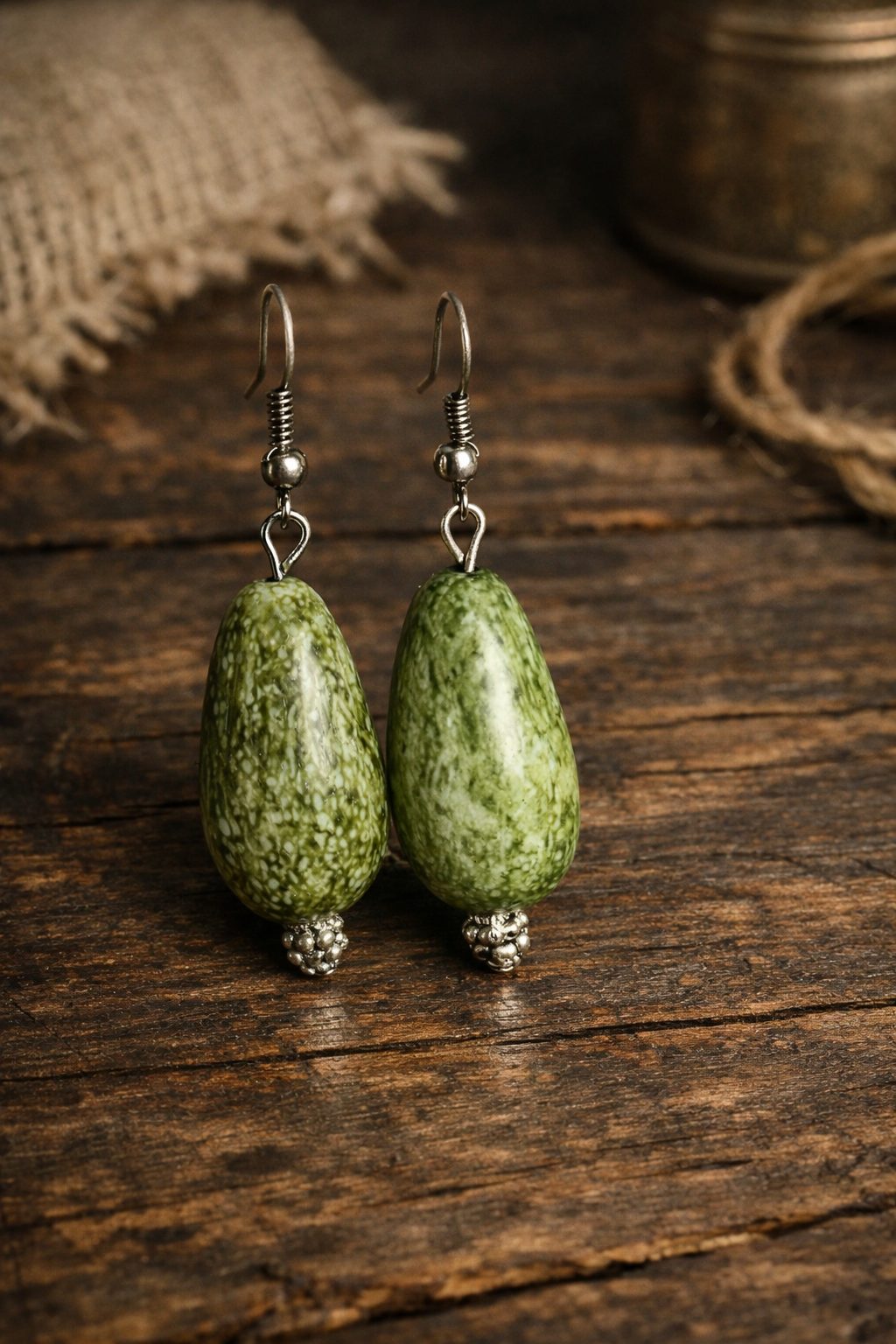 Large Green Bead Earrings