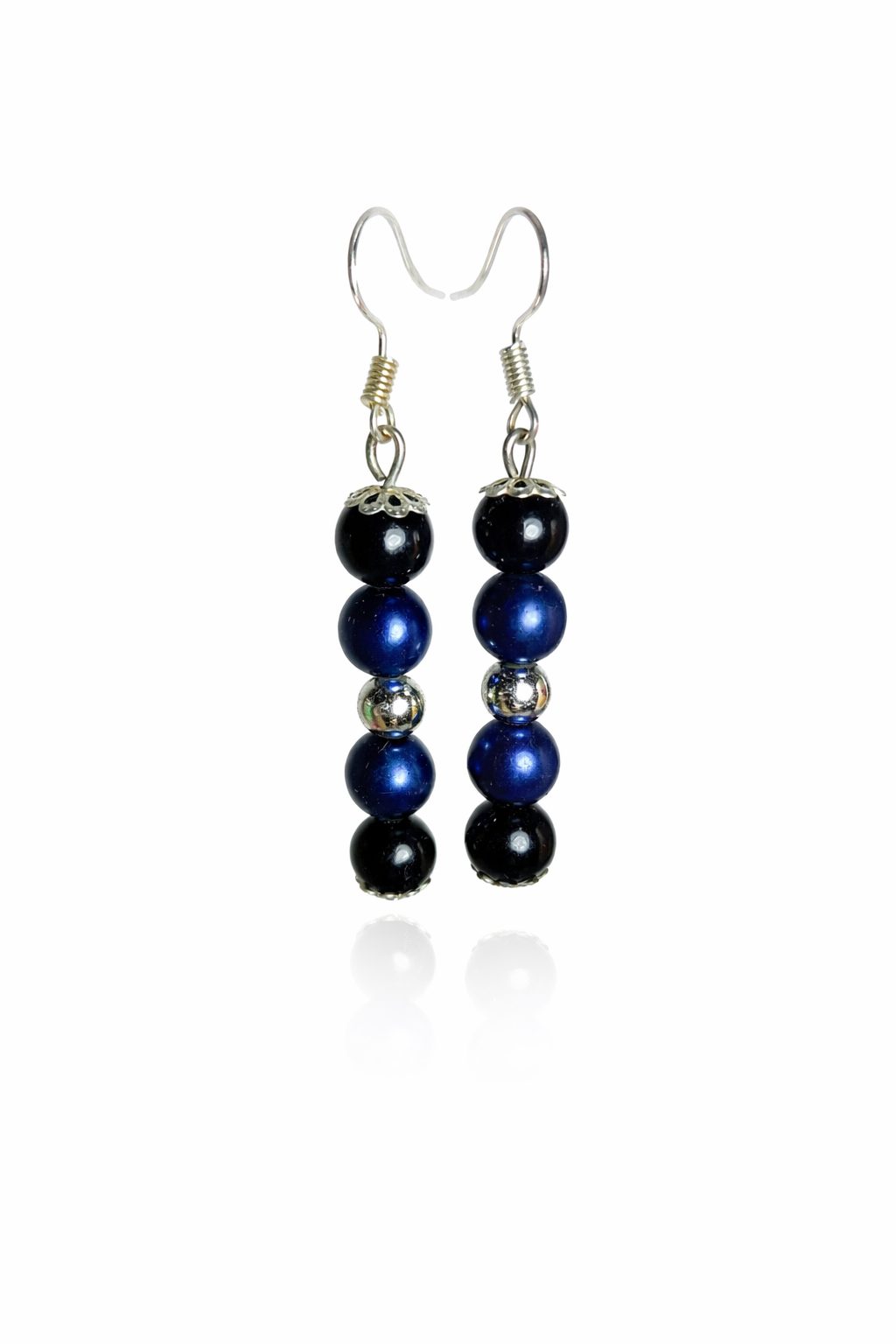 Shimmering Metallic Blue & Classic Black Glass Bead Earrings - Image 3