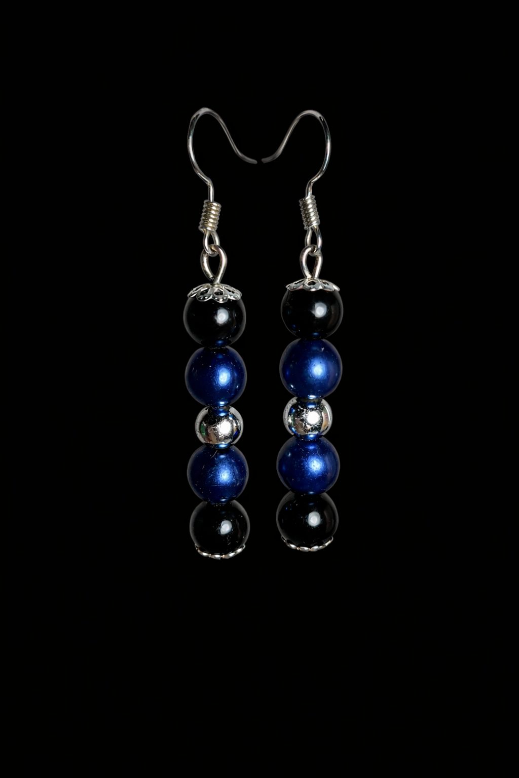 Shimmering Metallic Blue & Classic Black Glass Bead Earrings - Image 2