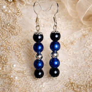 Shimmering Metallic Blue & Classic Black Glass Bead Earrings