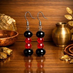 Black & Red Bead Dangle Earrings