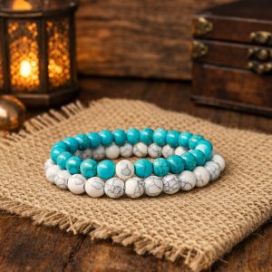 Sky Blue Marble & White Accent Bead Bracelet