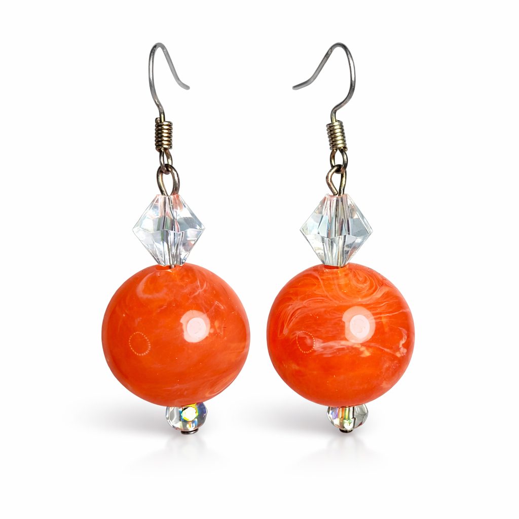 Bold Orange Beaded Dangle Earrings - Image 3