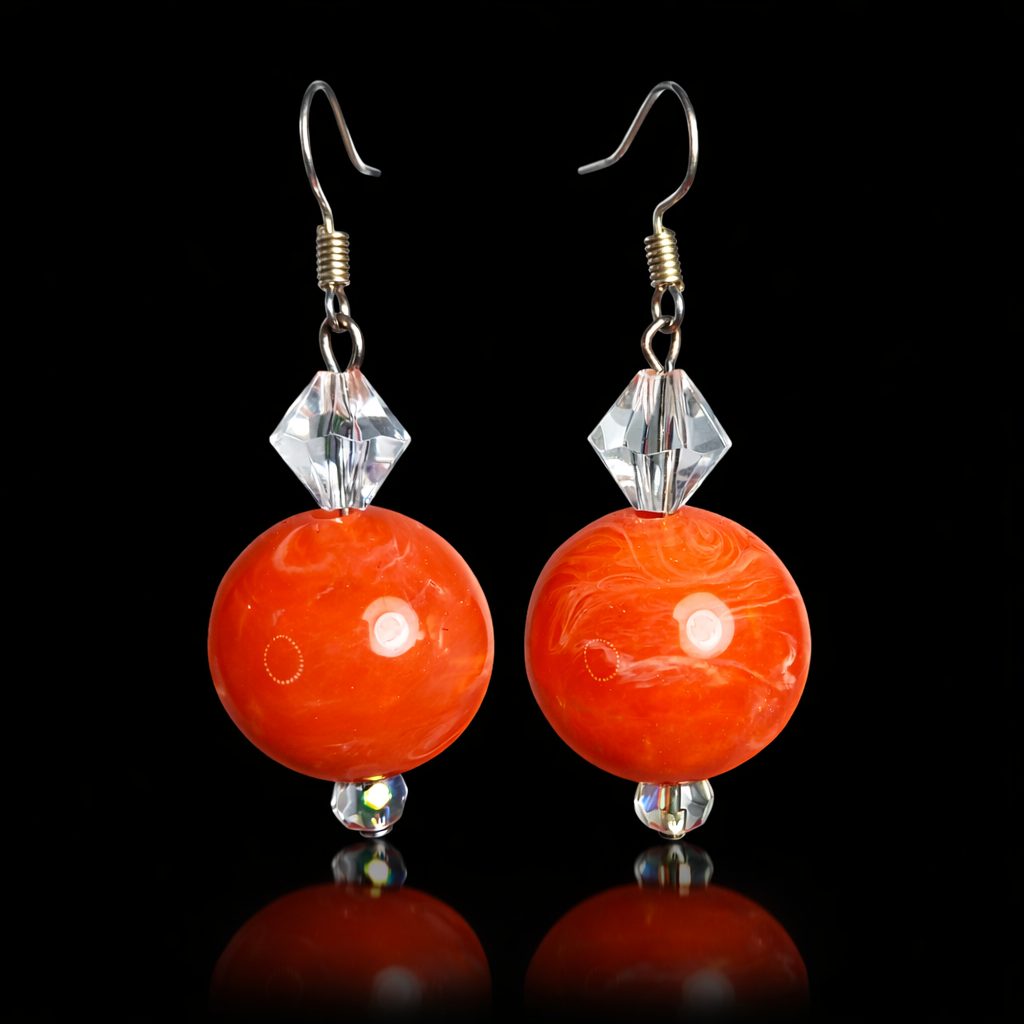Bold Orange Beaded Dangle Earrings - Image 2