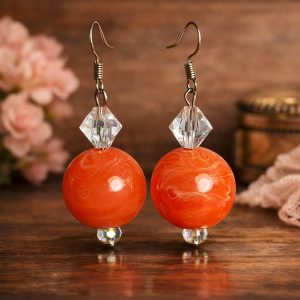 Bold Orange Beaded Dangle Earrings