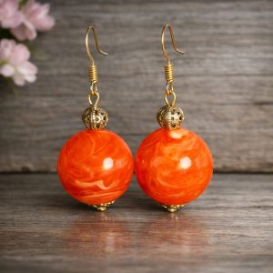 Bold Orange & Silver Beaded Dangle Earrings