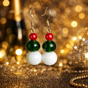 Red, White & Green Bead Earrings a Delightful Blend of Colour