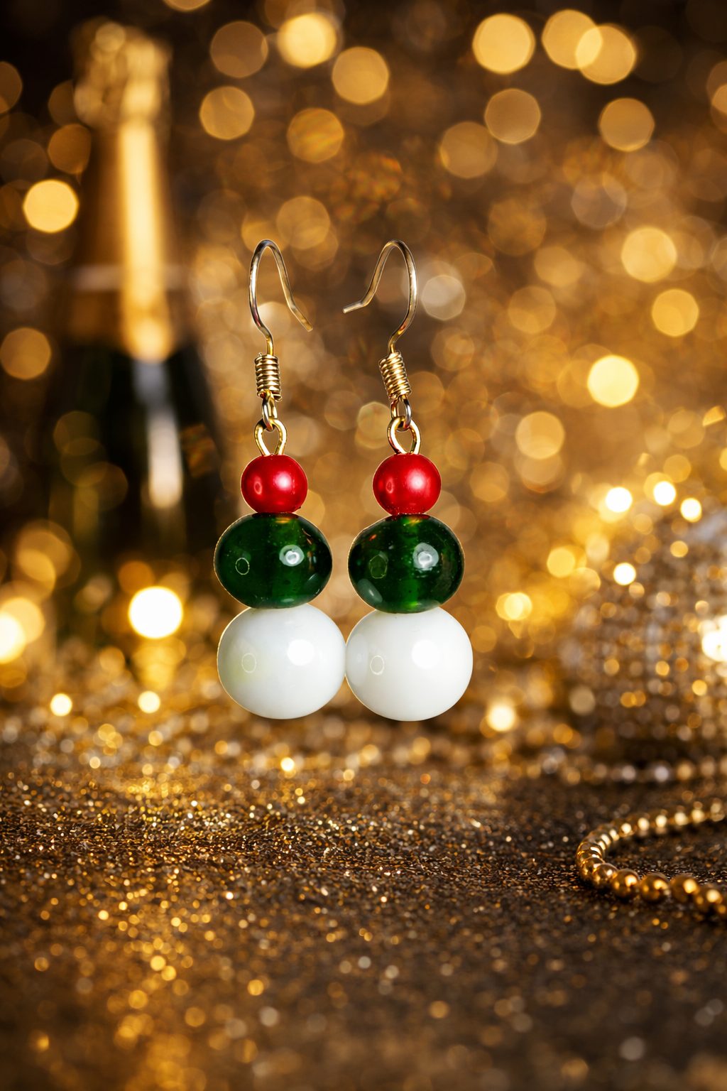 Red, White & Green Bead Earrings a Delightful Blend of Colour