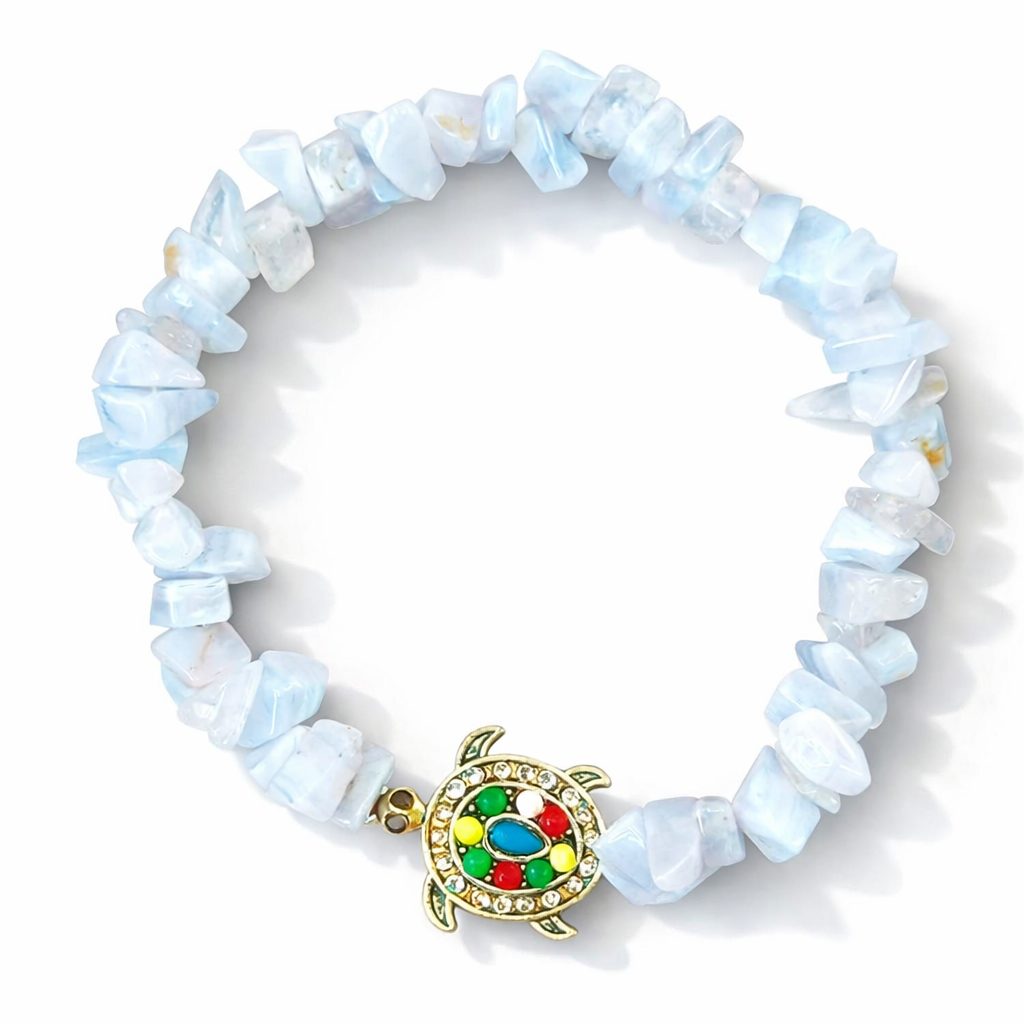 Light Grey/Purple Stone Bracelet with Turtle Charm - Image 3