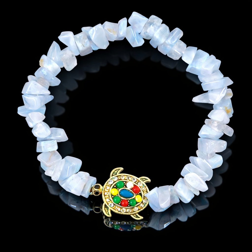 Light Grey/Purple Stone Bracelet with Turtle Charm - Image 2