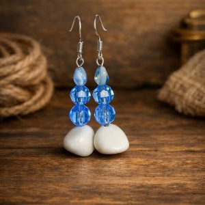 Classic Combination of Blue & White Dangle Bead Earrings