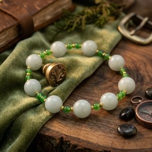 Luminous White Small Green With Gold Accent bead bracelet