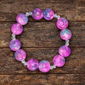 Marbled Pink, Purple & Blue bead Bracelet