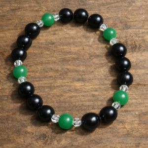 Black & Green Beaded Stretch Bracelet