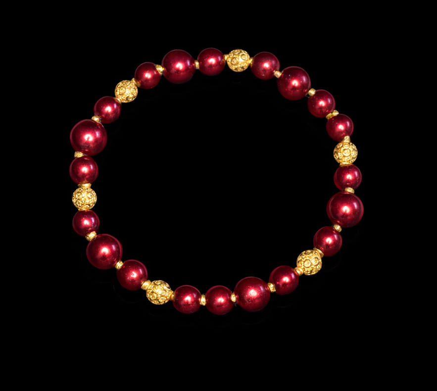 Rich Red Metallic & Gold Filigree Beards - Image 2