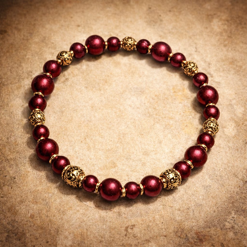 Rich Red Metallic & Gold Filigree Beards