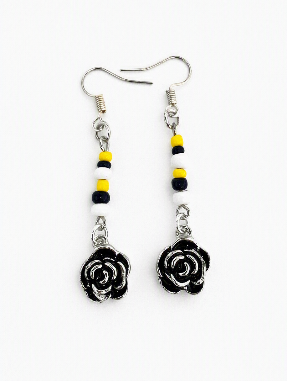 Beaded Rose Charm Drop Earrings - Image 2