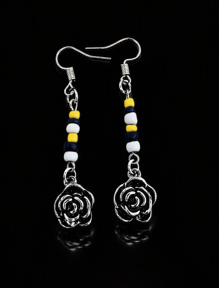 Beaded Rose Charm Drop Earrings - Image 3