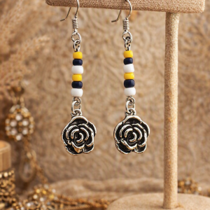 Beaded Rose Charm Drop Earrings