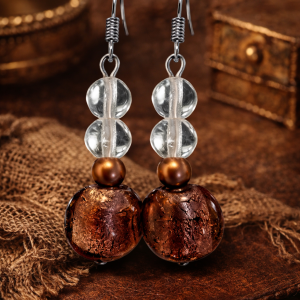 Crackled Bronze Bead Drop Earrings