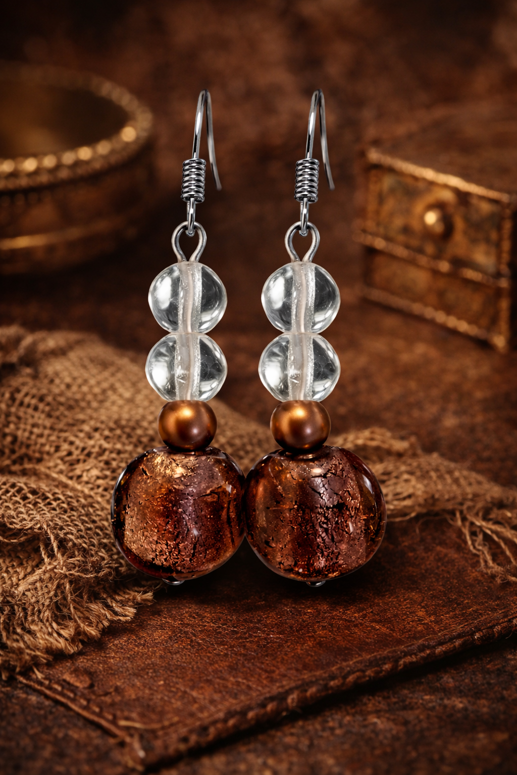 Crackled Bronze Bead Drop Earrings