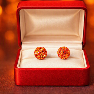 Orange Crystal & Clay Stainless Steel Stud Earrings