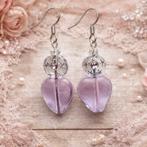 Purple Heart Glass Drop Earrings
