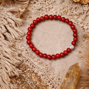 Red Bead with Single White Bead Bracelet