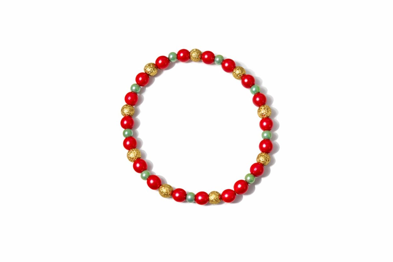 Red, Gold & Green Bead Bracelet - Image 3