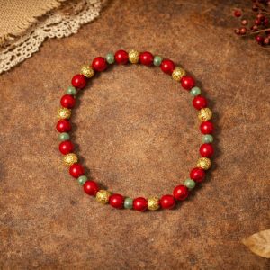 Red, Gold & Green Bead Bracelet