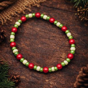 Red, Green & White Bead Bracelet