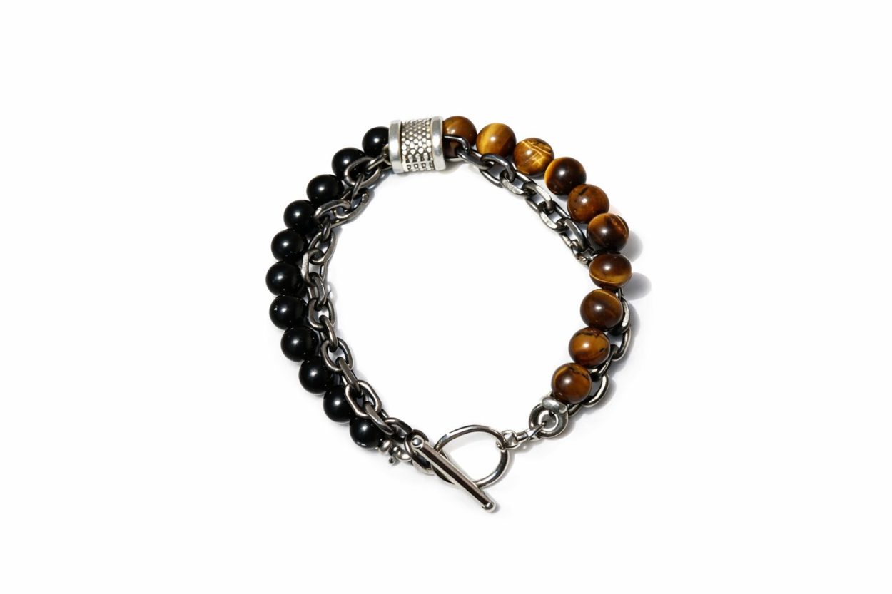 Dual‑Strand Bracelet With Glossy Black & Tiger-Eye Beads - Image 3