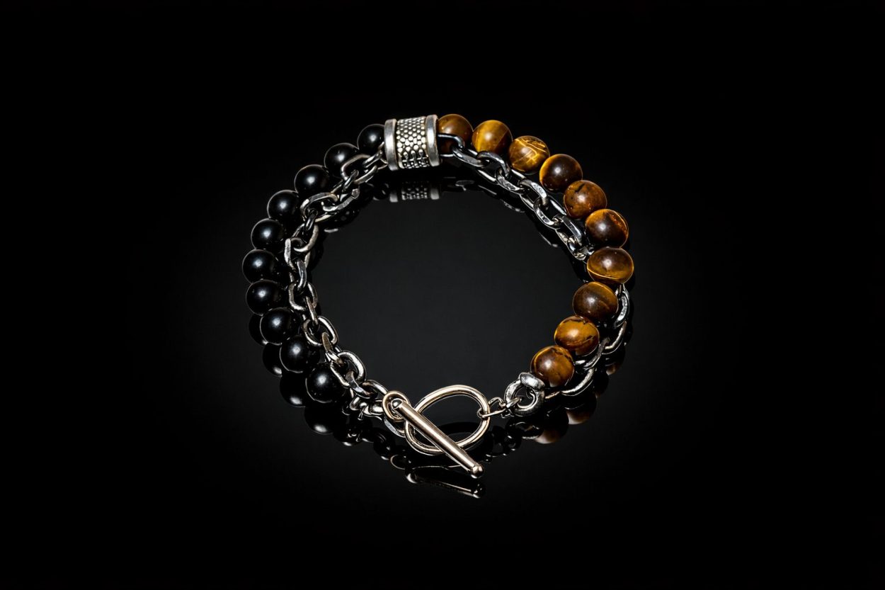 Dual‑Strand Bracelet With Glossy Black & Tiger-Eye Beads - Image 2